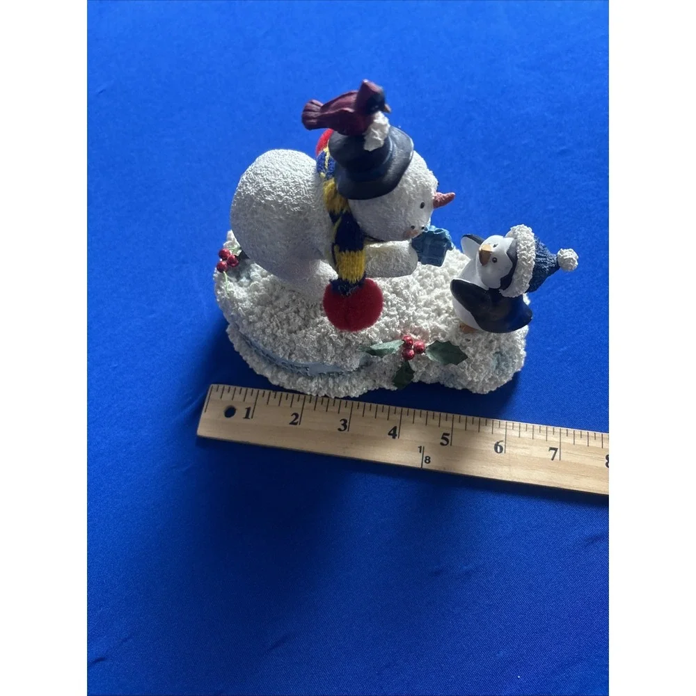 Snowman With Penguin Figurine Musical Box Works Wish You A Merry X-mas 6.5